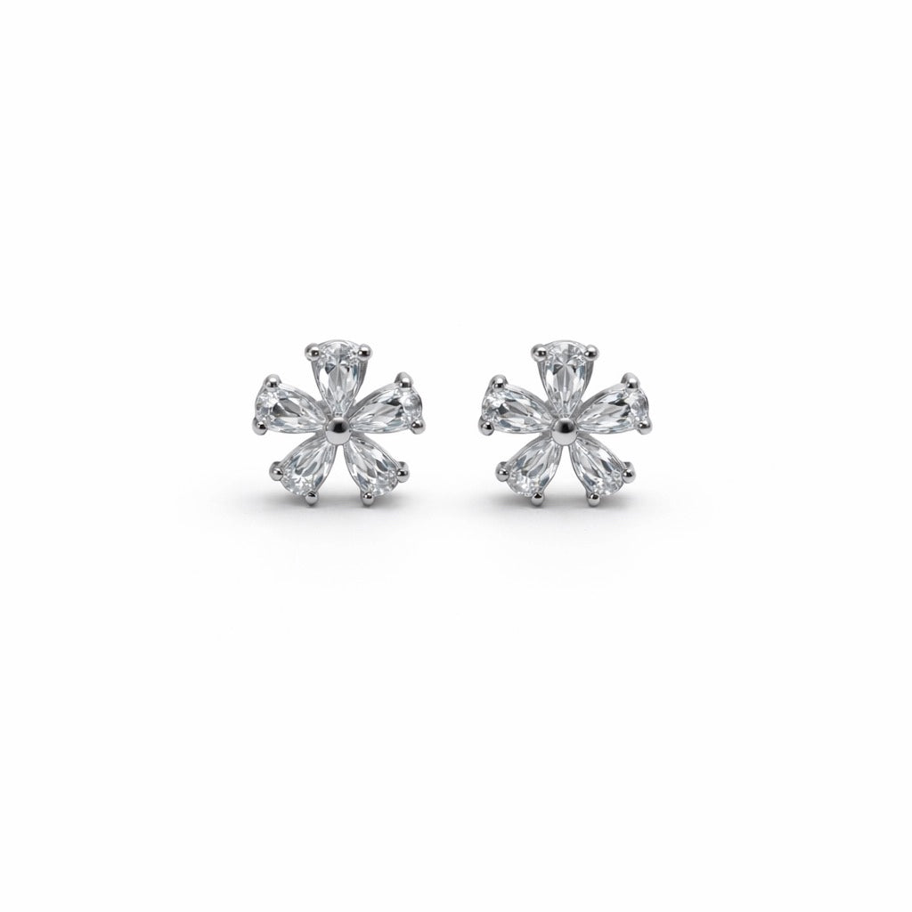 Marquise Flower Stud Earrings in 925 Silver