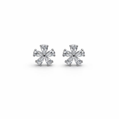 Marquise Flower Stud Earrings in 925 Silver
