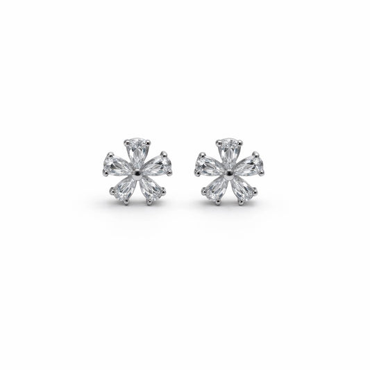 Marquise Flower Stud Earrings in 925 Silver
