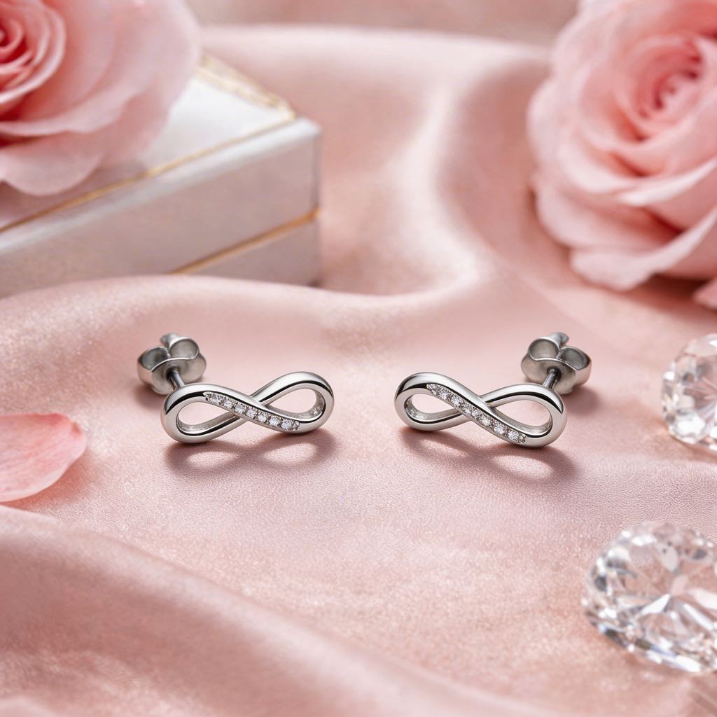 Pave Infinity Symbol Stud Earrings in 925 Silver