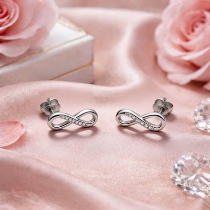 Pave Infinity Symbol Stud Earrings in 925 Silver