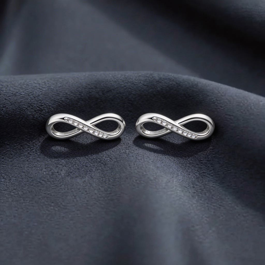 Pave Infinity Symbol Stud Earrings in 925 Silver