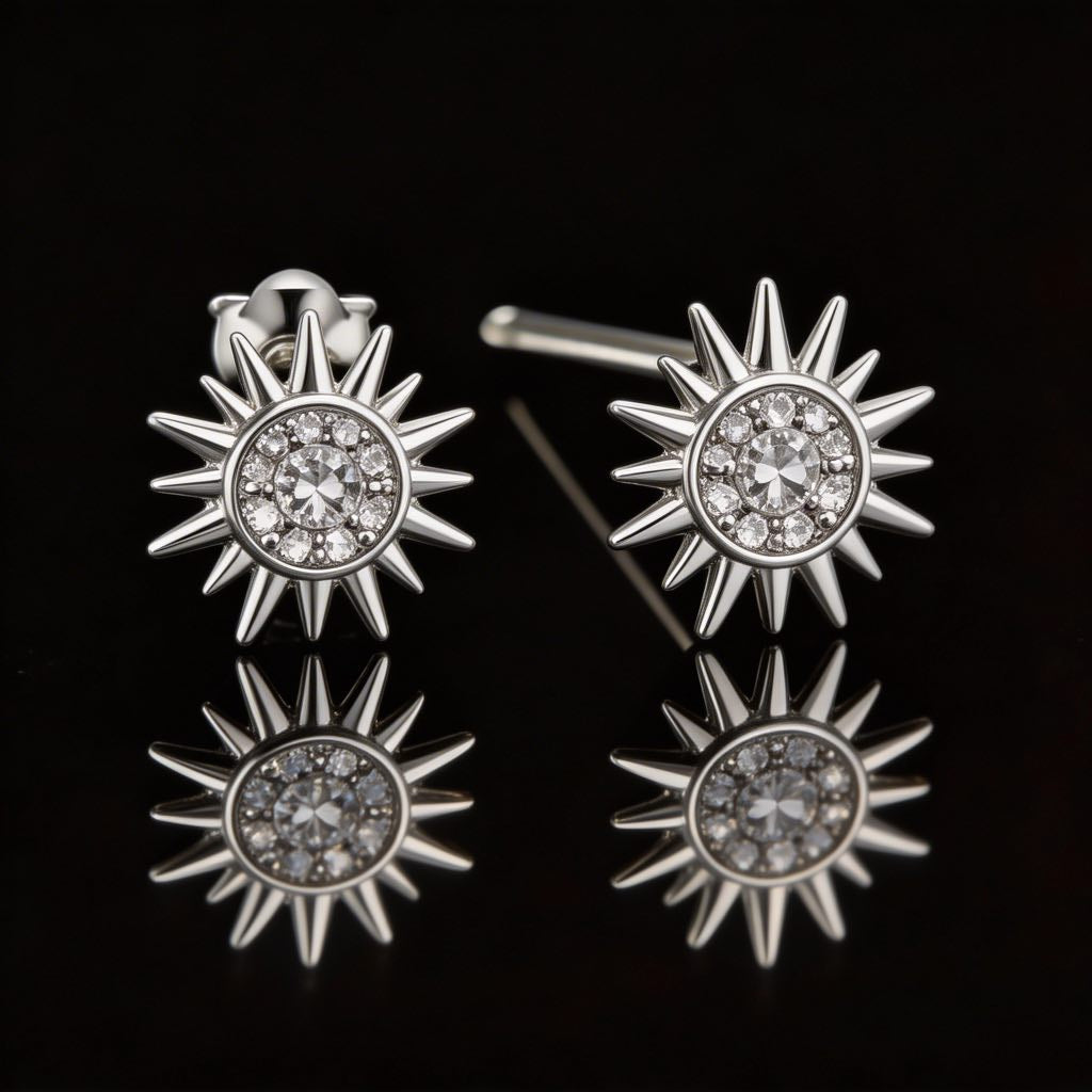 Pave Sunburst Star Stud Earrings in 925 Silver
