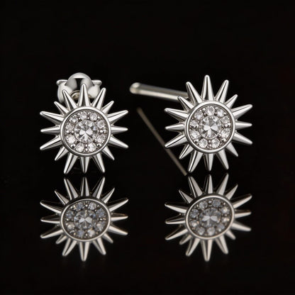 Pave Sunburst Star Stud Earrings in 925 Silver