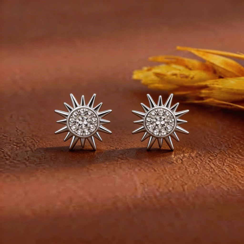 Pave Sunburst Star Stud Earrings in 925 Silver