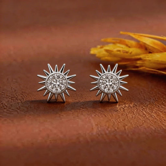 Pave Sunburst Star Stud Earrings in 925 Silver