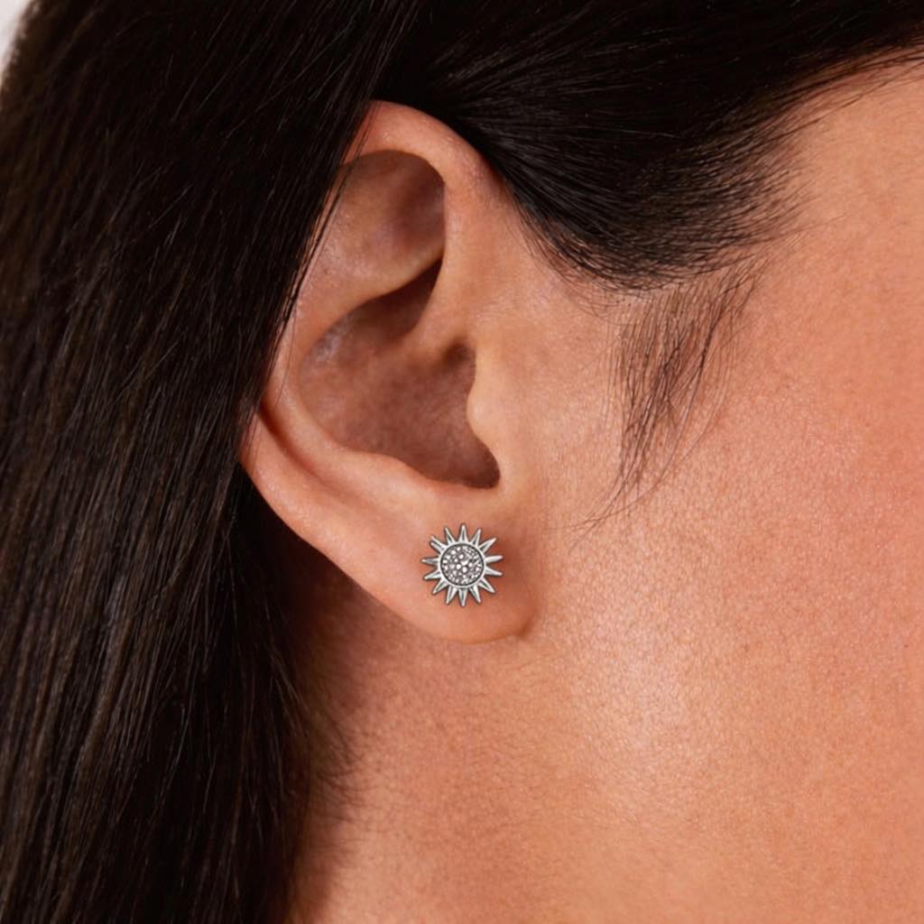 Pave Sunburst Star Stud Earrings in 925 Silver