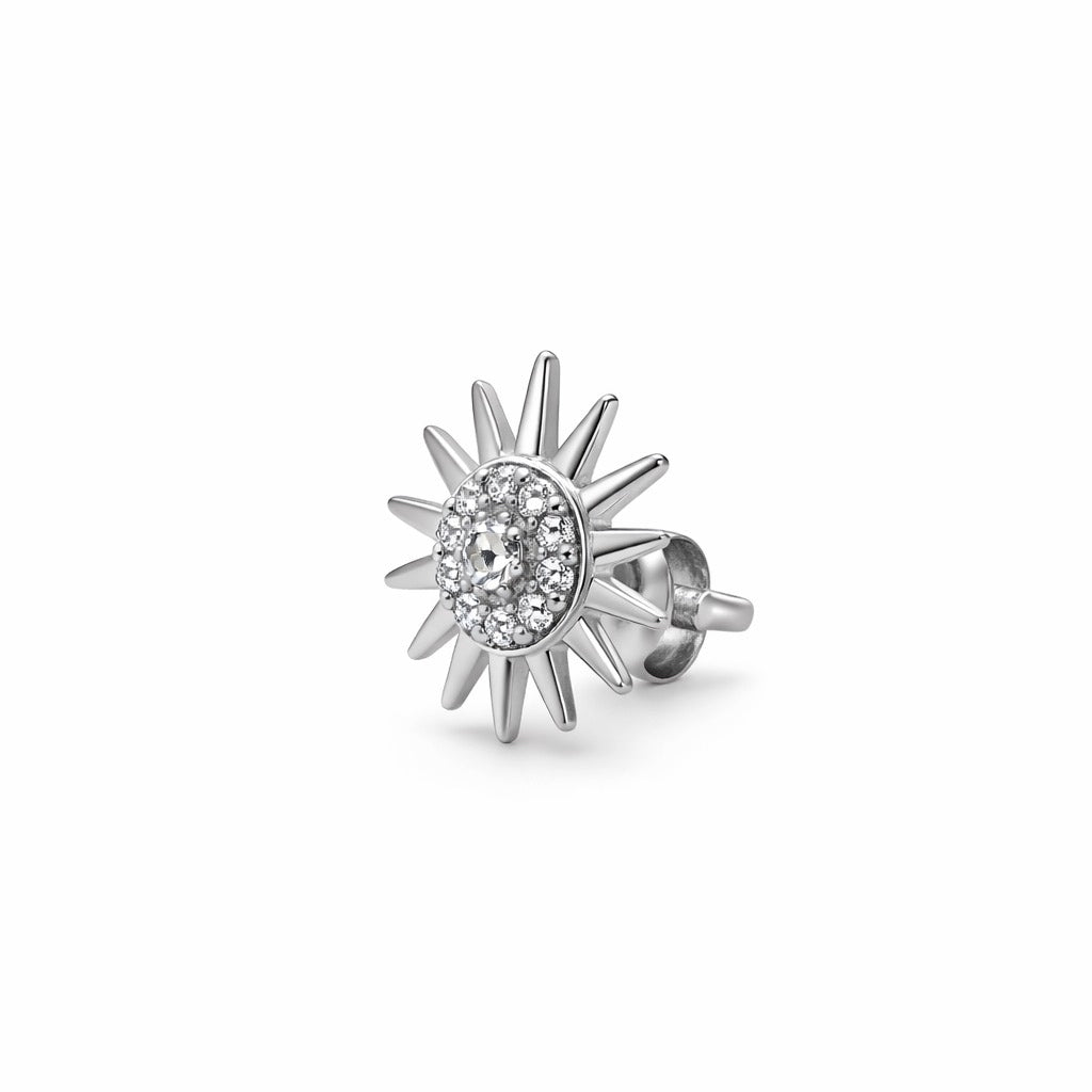 Pave Sunburst Star Stud Earrings in 925 Silver
