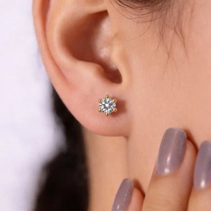 Swarovski Gold Prong Stud Earrings – Sterling Silver 925 Classic Crystal Studs(size-.7cm)