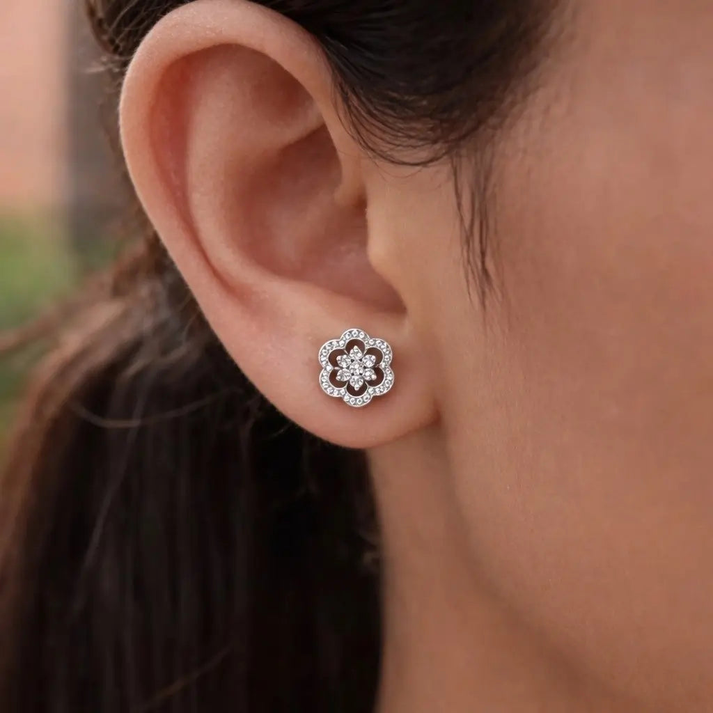 Swarovski Floral Stud Earrings – Sterling Silver 925 Flower Crystal Earrings