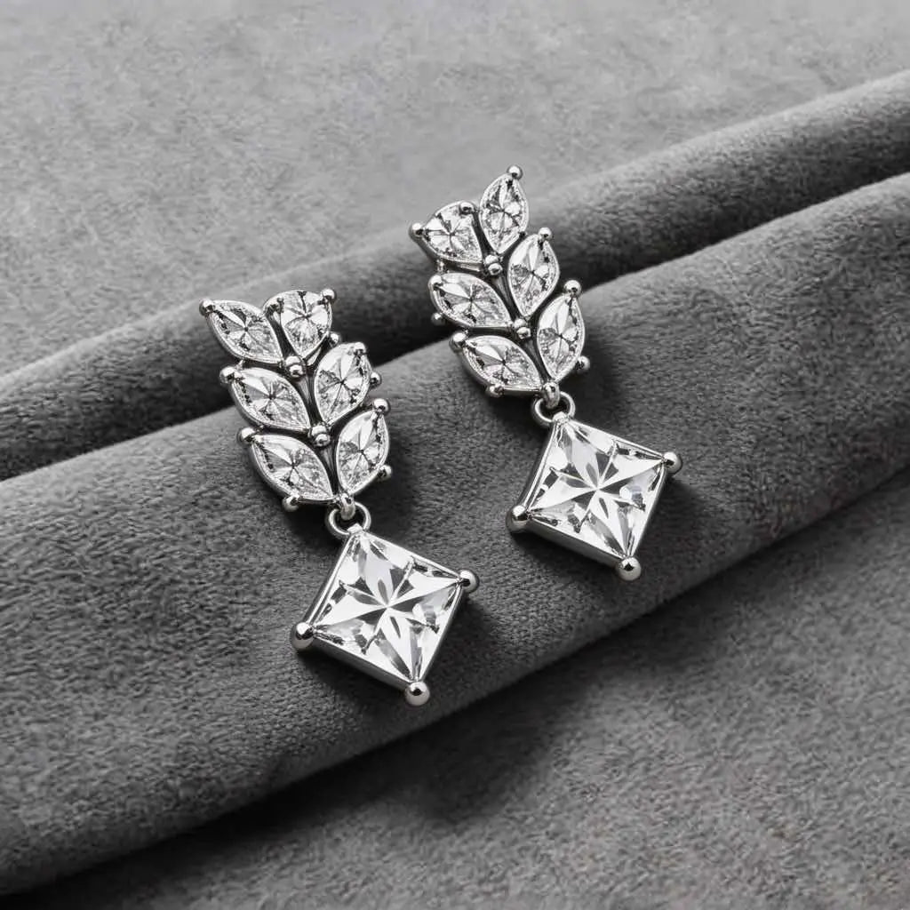Swarovski Leaf Drop Earrings – Sterling Silver 925 Princess Cut Dangle Earrings