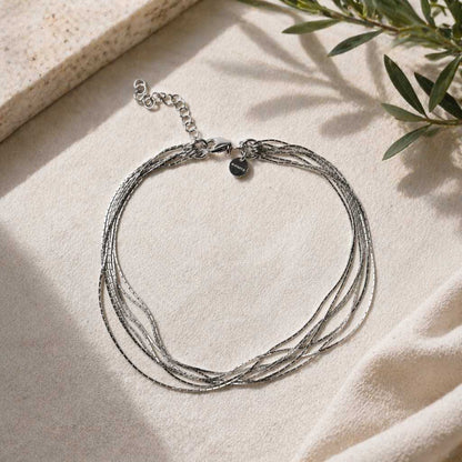 925 Sterling Silver Multi-Layer Chain Anklet – Elegant Minimal Layered Design