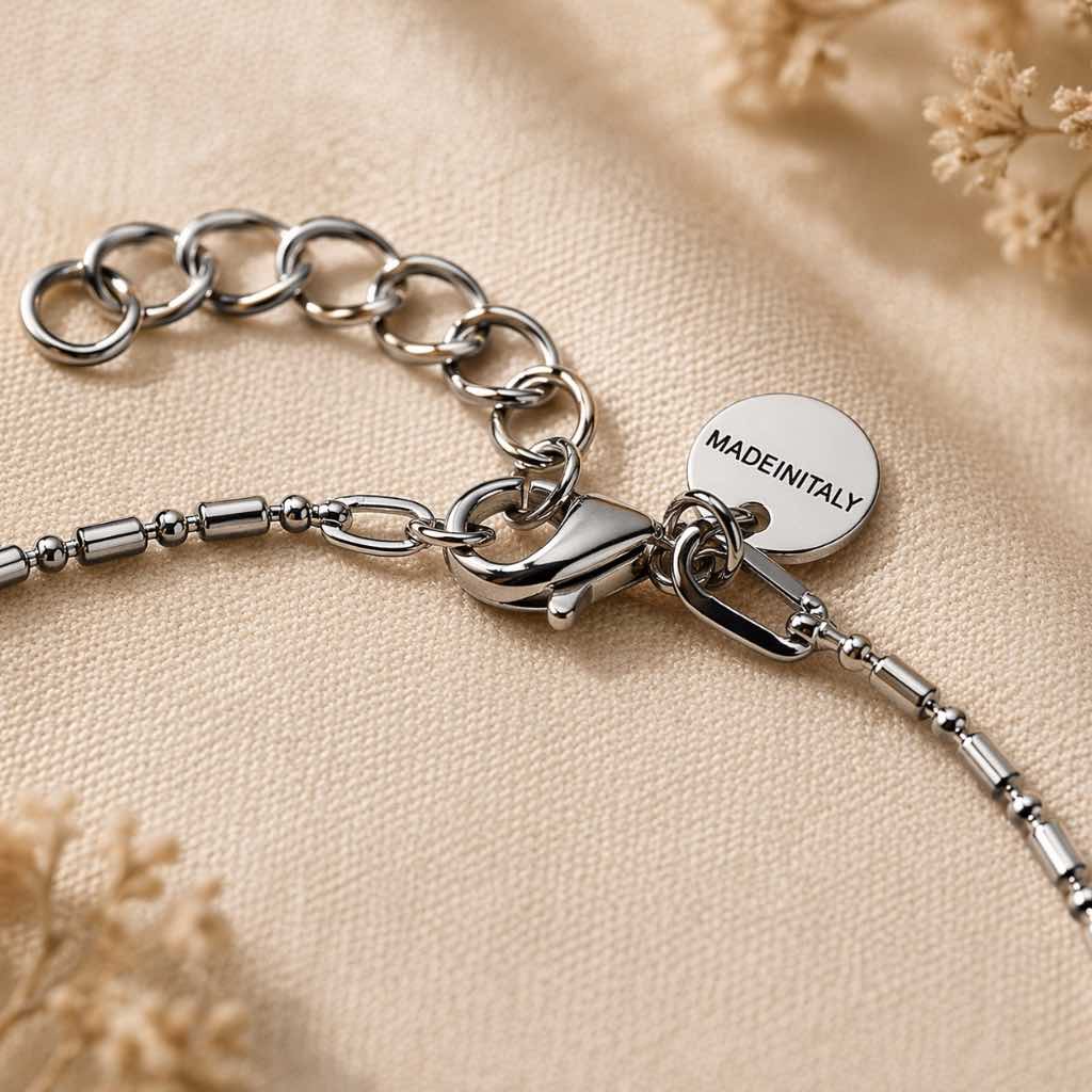 Italian Bead & Bar Chain Anklet – 925 Sterling Silver (Minimal Everyday Elegance)