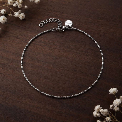 Italian Bead & Bar Chain Anklet – 925 Sterling Silver (Minimal Everyday Elegance)