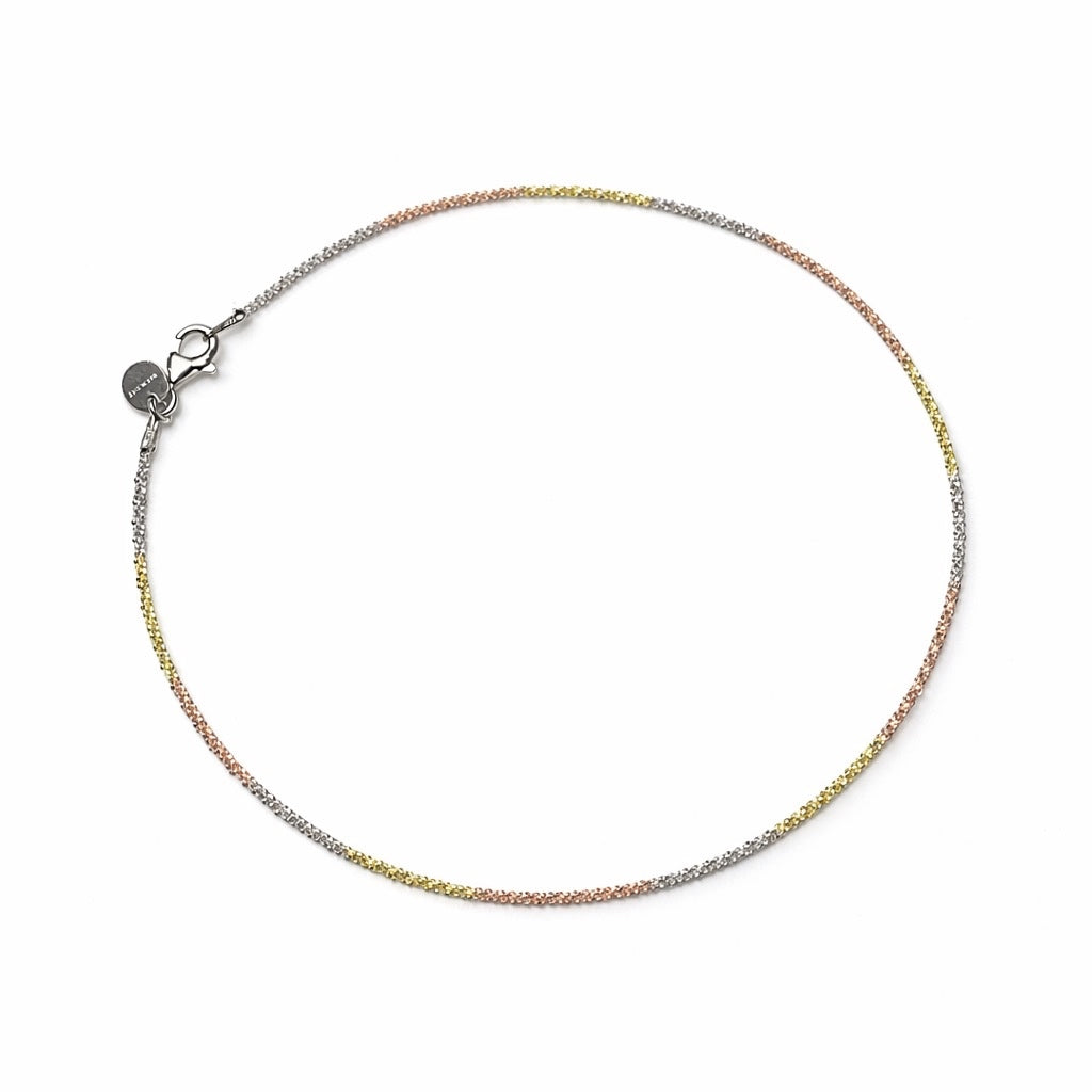 Italian Tri-Tone Rolo Chain Anklet – 925 Sterling Silver (Gold, Rose Gold & Silver Finish)