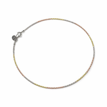 Italian Tri-Tone Rolo Chain Anklet – 925 Sterling Silver (Gold, Rose Gold & Silver Finish)