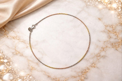 Italian Tri-Tone Textured Chain Anklet – 925 Sterling Silver (Gold, Rose Gold & Silver Finish)