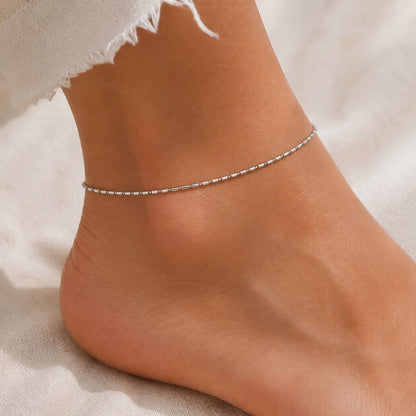 Italian Bead & Bar Chain Anklet – 925 Sterling Silver (Minimal Everyday Elegance)