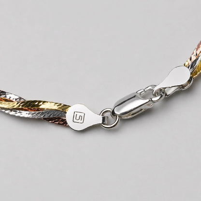 Italian Tri-Color Twisted Anklet in 925 Sterling Silver