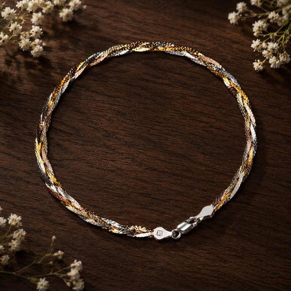 Italian Tri-Color Twisted Anklet in 925 Sterling Silver