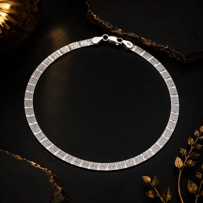 925 Sterling Silver Diamond-Cut Flat Chain Anklet – Sleek Minimal Shine