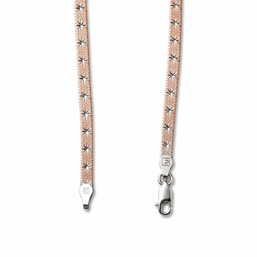 Rose Gold Textured Sterling Silver 925 Anklet – Elegant Flat Chain Design