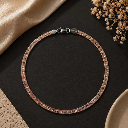 Rose Gold Textured Sterling Silver 925 Anklet – Elegant Flat Chain Design