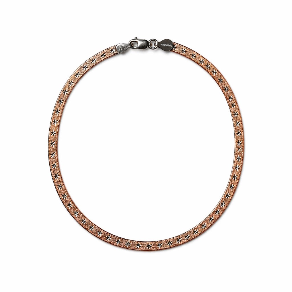 Rose Gold Textured Sterling Silver 925 Anklet – Elegant Flat Chain Design