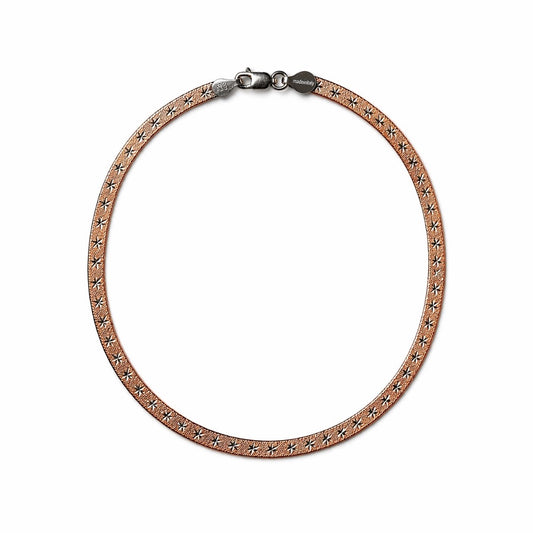 Rose Gold Textured Sterling Silver 925 Anklet – Elegant Flat Chain Design
