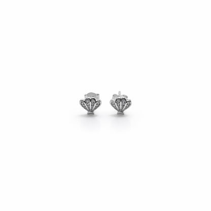 Pave Scallop Shell Stud Earrings in 925 Silver