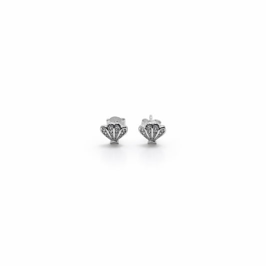 Pave Scallop Shell Stud Earrings in 925 Silver