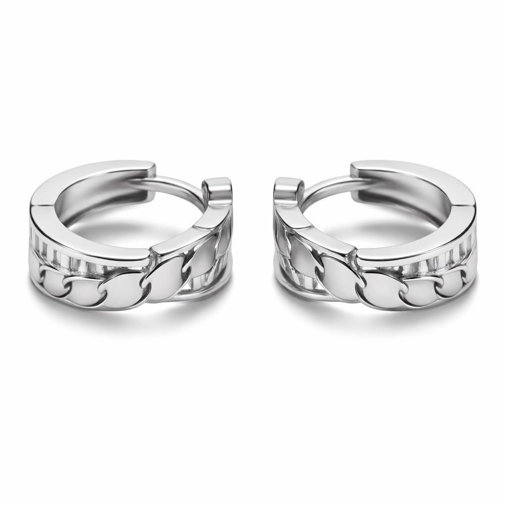 Chain Link Huggie Hoop Earrings in 925 Silver
