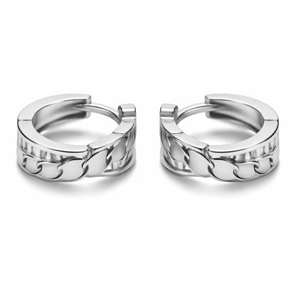 Chain Link Huggie Hoop Earrings in 925 Silver