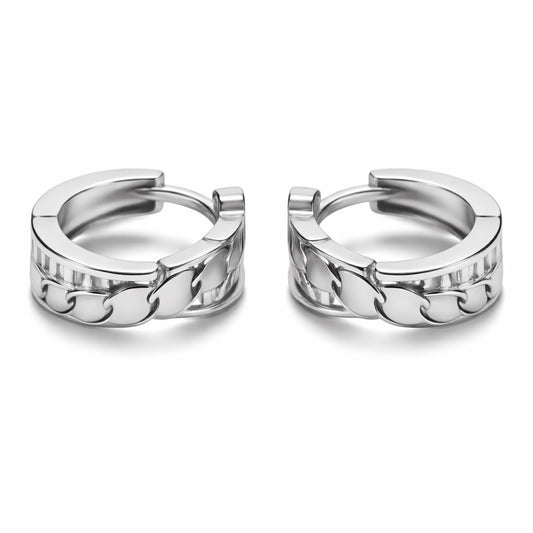 Chain Link Huggie Hoop Earrings in 925 Silver