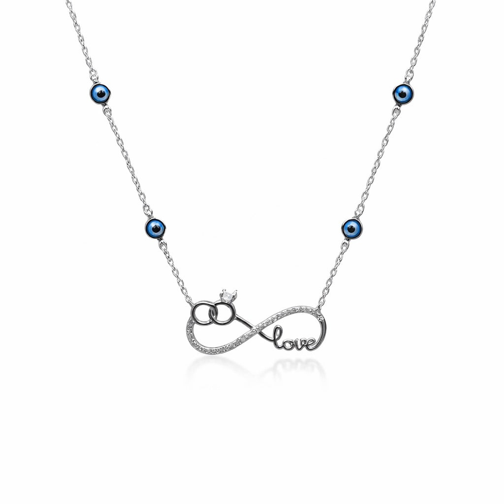 Infinity Love Rings Evil Eye Necklace in 925 Silver
