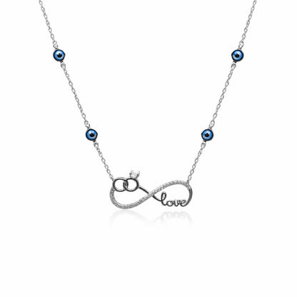 Infinity Love Rings Evil Eye Necklace in 925 Silver