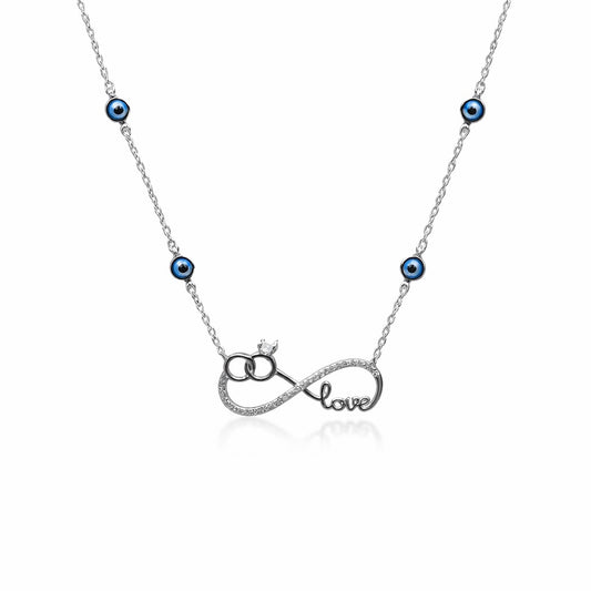 Infinity Love Rings Evil Eye Necklace in 925 Silver