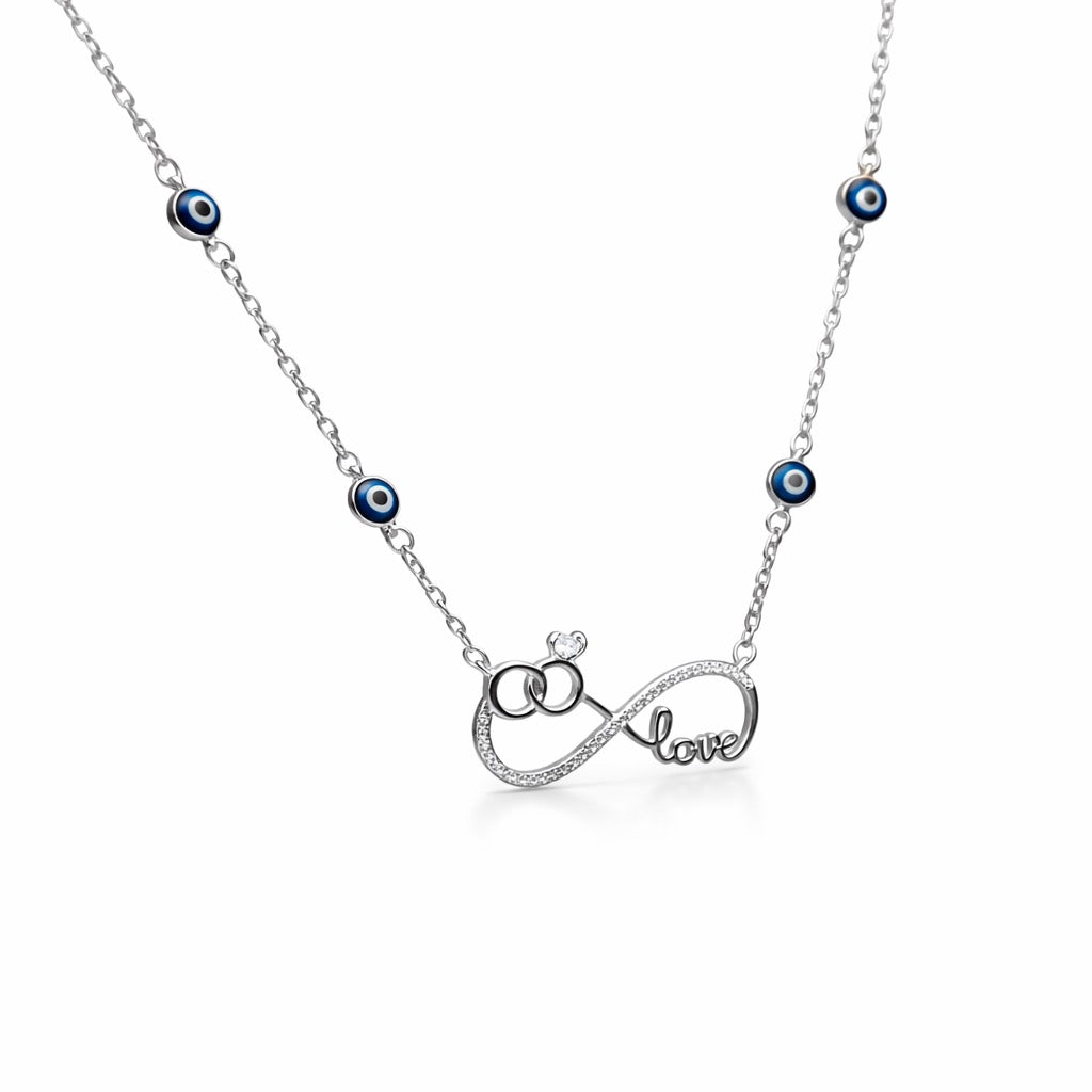 Infinity Love Rings Evil Eye Necklace in 925 Silver
