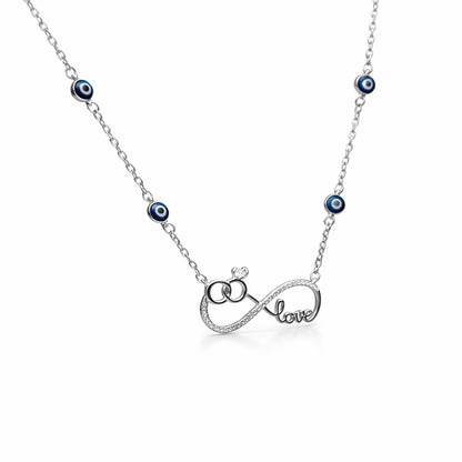 Infinity Love Rings Evil Eye Necklace in 925 Silver