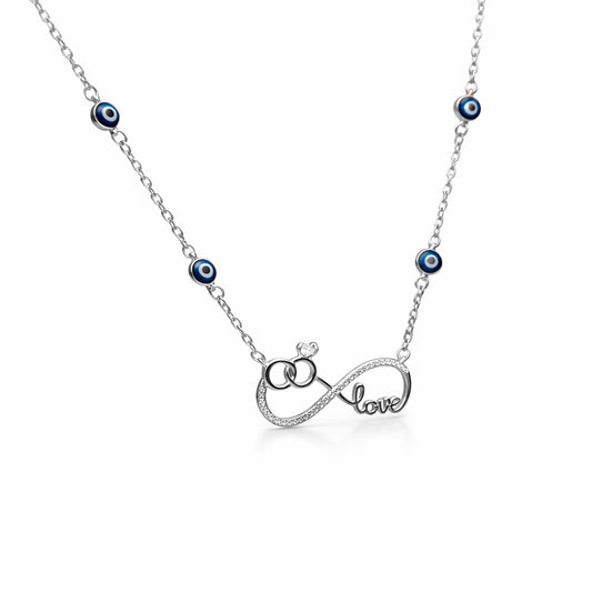 Infinity Love Rings Evil Eye Necklace in 925 Silver