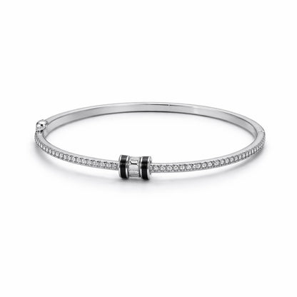 Pave Onyx Double Bar Hinged Bangle in 925 Silver