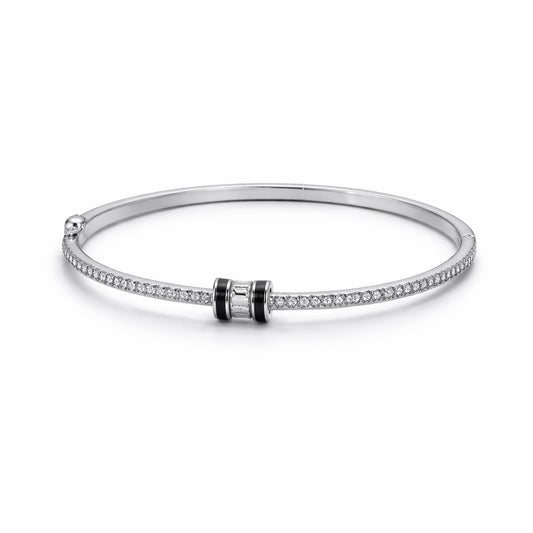 Pave Onyx Double Bar Hinged Bangle in 925 Silver
