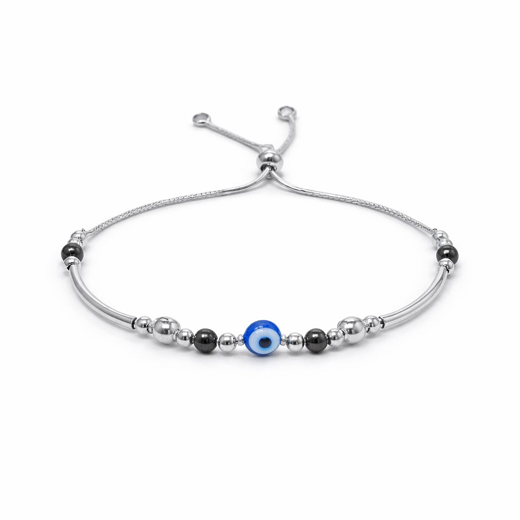 Evil Eye Protection Beaded Bracelet in 925 Silver