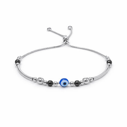 Evil Eye Protection Beaded Bracelet in 925 Silver