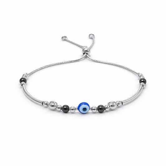 Evil Eye Protection Beaded Bracelet in 925 Silver