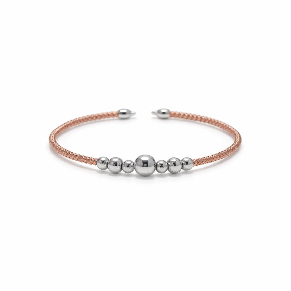 Rose Gold Rope Cuff Bracelet with Silver Beads in 925 Silver