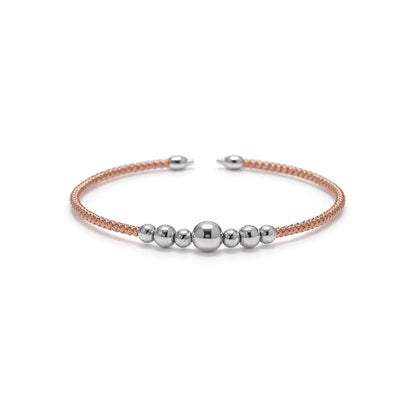 Rose Gold Rope Cuff Bracelet with Silver Beads in 925 Silver