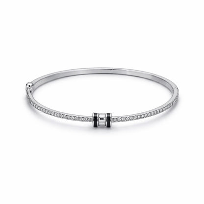 Pave Onyx Double Bar Hinged Bangle in 925 Silver