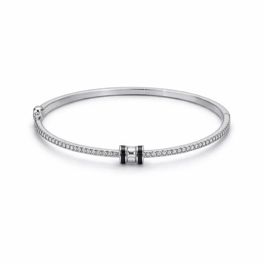 Pave Onyx Double Bar Hinged Bangle in 925 Silver