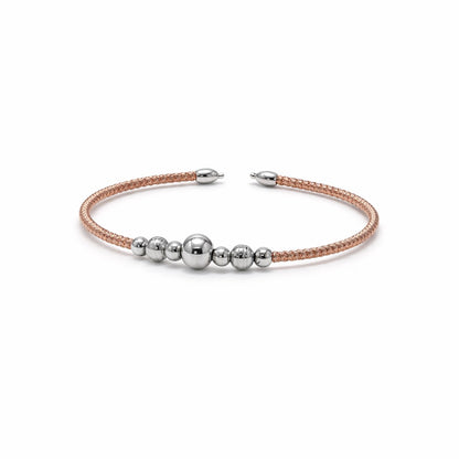 Rose Gold Rope Cuff Bracelet with Silver Beads in 925 Silver